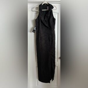 JS Collections Black Jacquard Textured Sleeveless Tuxedo Column Gown NWOT